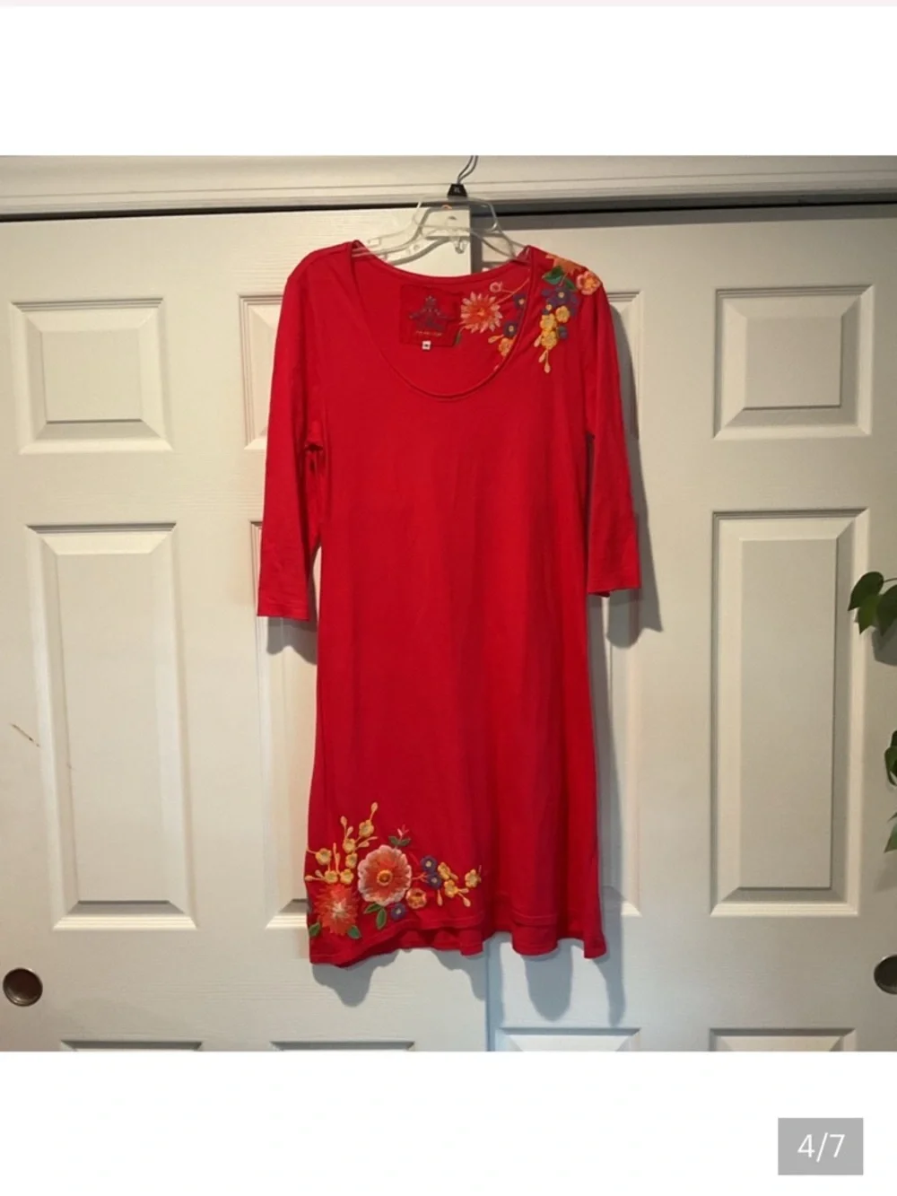 Johnny Was Red Midi Dress with Floral Embroidery - Picture 5 of 8